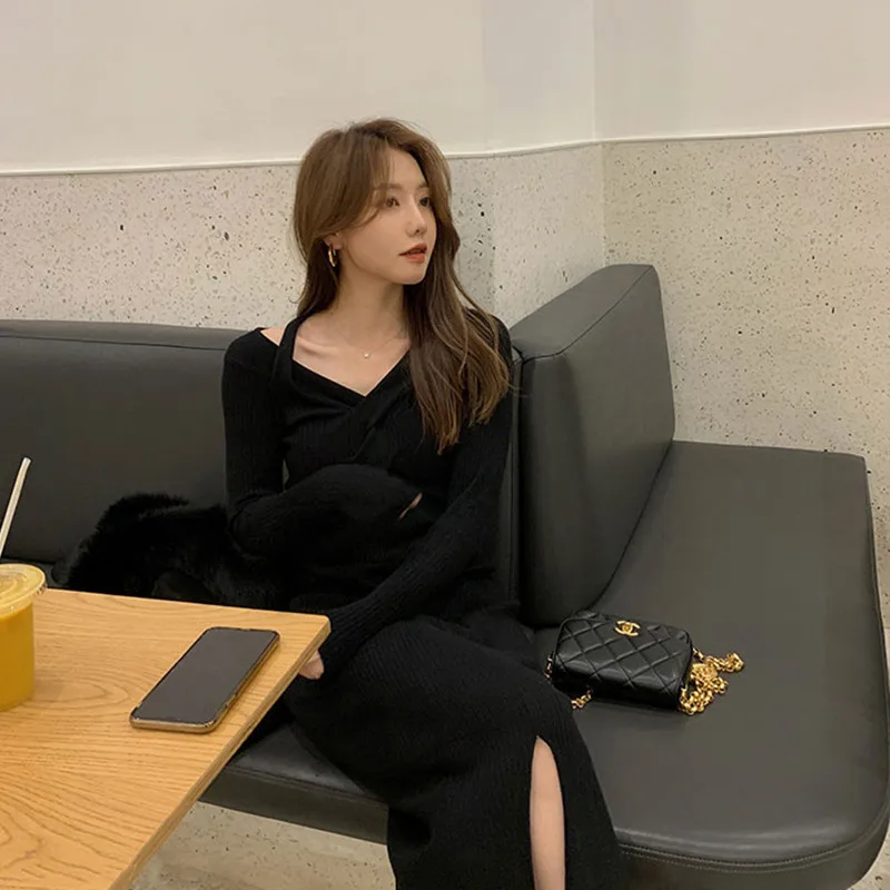 

ASM Anna Kyoto tea skirt ~ temperament bottom knitted skirt medium length sweater dress women autumn winter