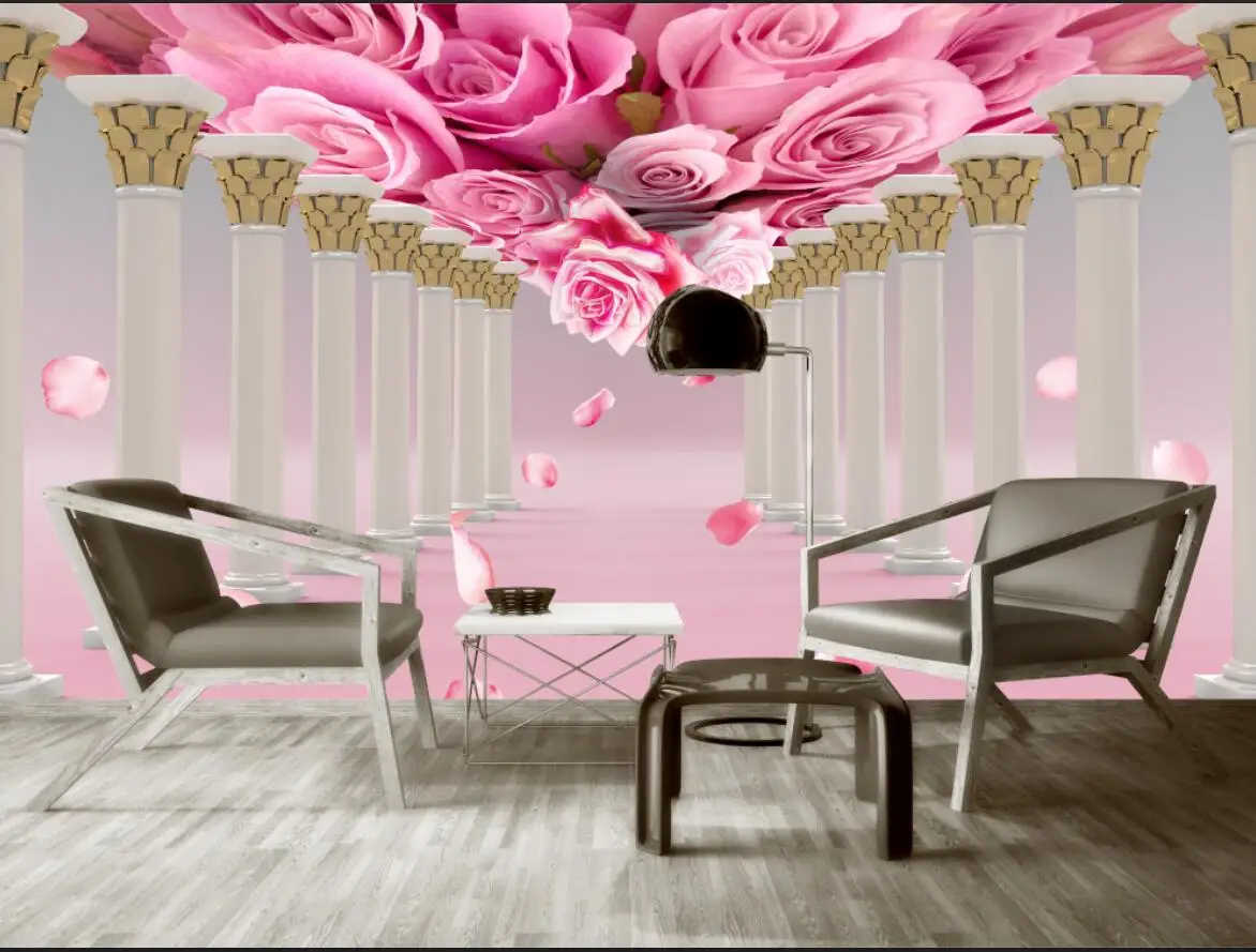 Пользовательские обои римская колонна розовая роза роспись расширение