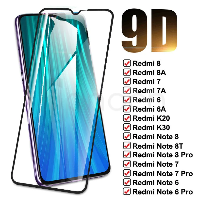 Закаленное стекло 9D для Xiaomi Redmi 8 8A 7 7A 6 6A K30 Note 8T Pro защитная пленка на весь экран