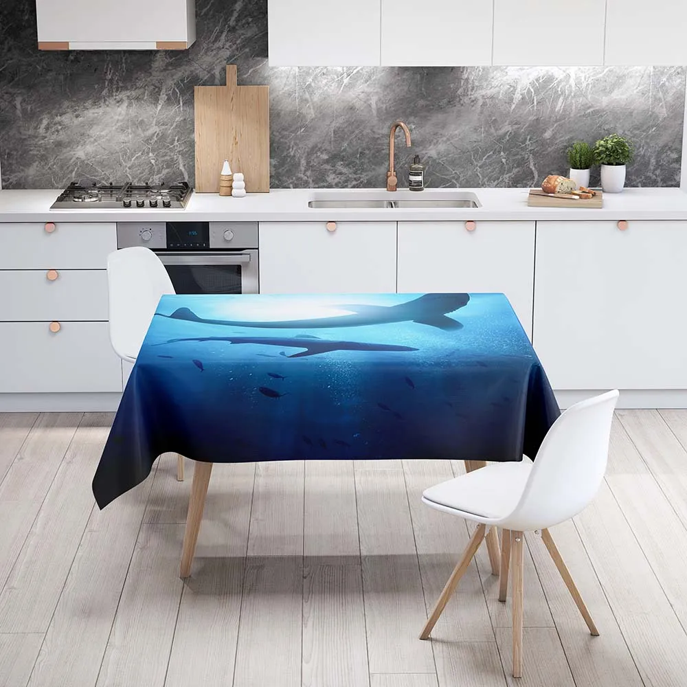 

3D Printing Shark In The Sea Pattern Rectangular Tablecloths Decor On The Kitchen Table