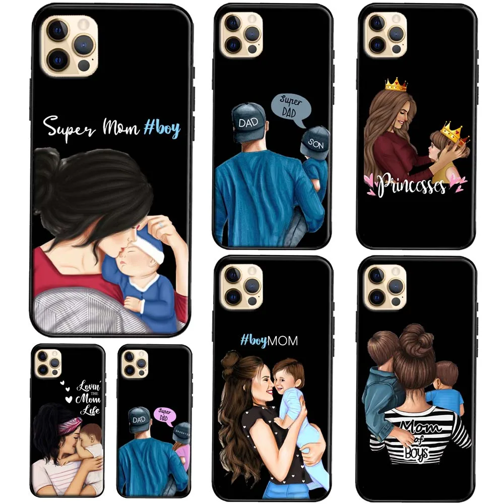 Чехол Super Dad Mom Baby Girl Twin для iPhone 12 14 Pro Max 13 mini Case 11 XS X XR SE 2020 7 8 Plus.