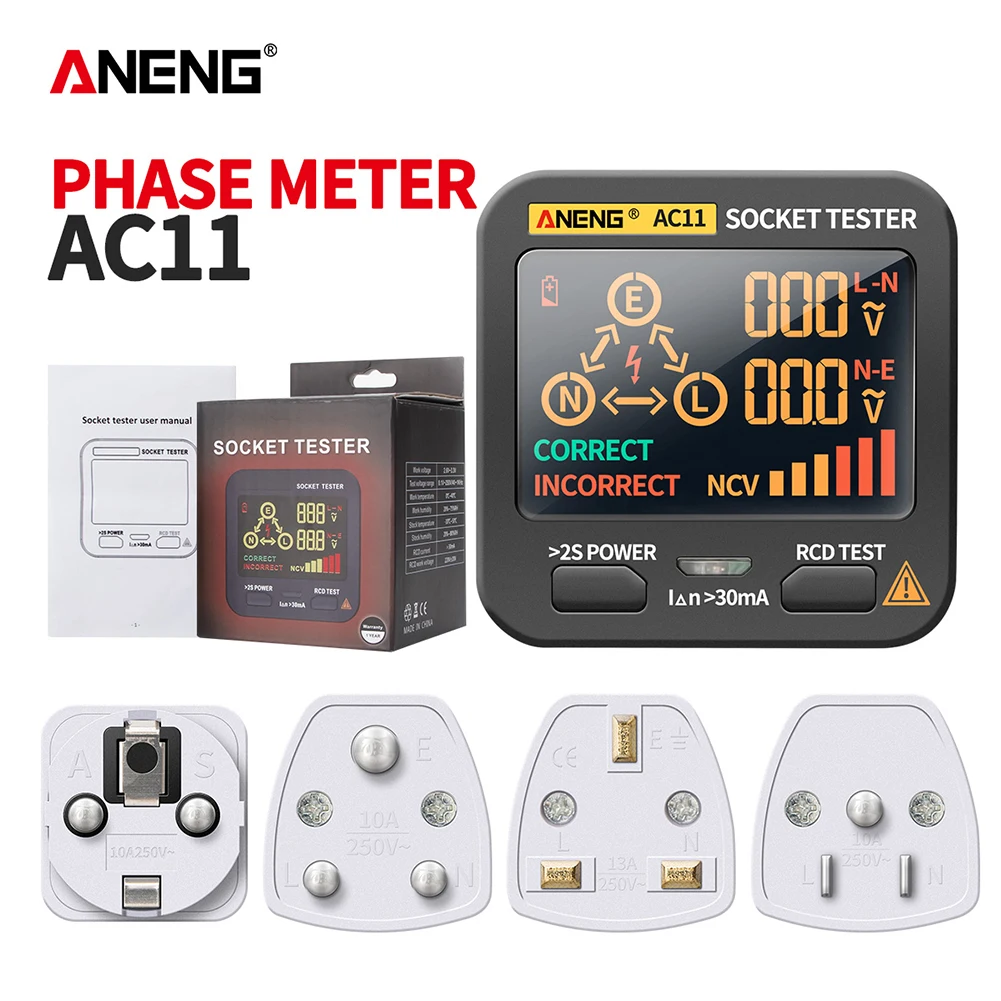 

AC11 Outlet Detector Line Plug Polarity Phase Check Electric Socket Tester Detector Circuit Breaker Finders Instruments