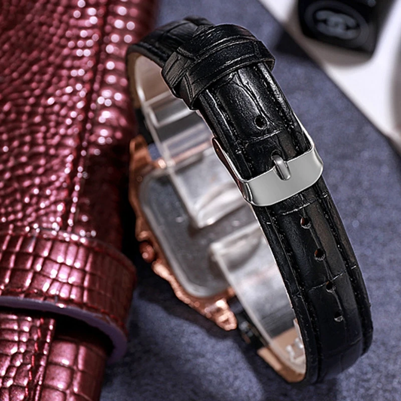 

Luxurious Women Zircon Watch Starry Square Dial Bracelet Watches Set Ladies Leather Band Quartz Wristwatch Female Clock