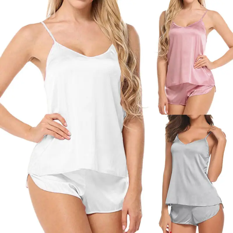 Women Sexy Lingerie Pajama Sets Nightwear Sleeveless Sling V-neck Top Shorts Causal Comfortable Sleepwear