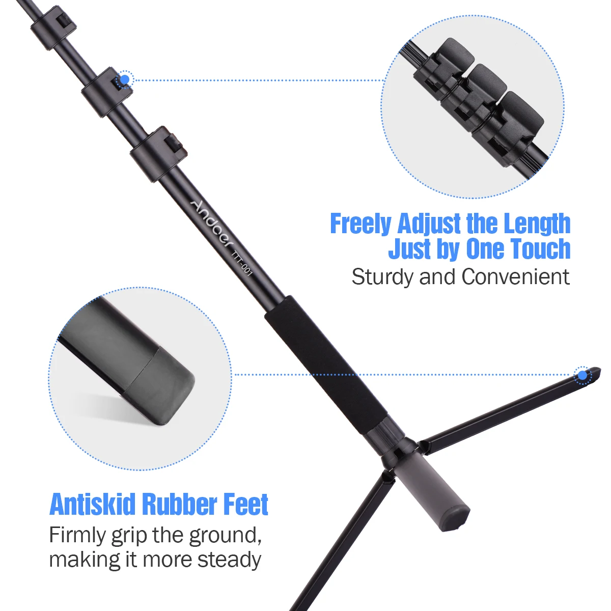 Andoer 54-inch Selfie Stick Tripod Stand Aluminum Alloy w/ Desktop Remote Shutter for iPhone Android Phones Sports Camera | Электроника
