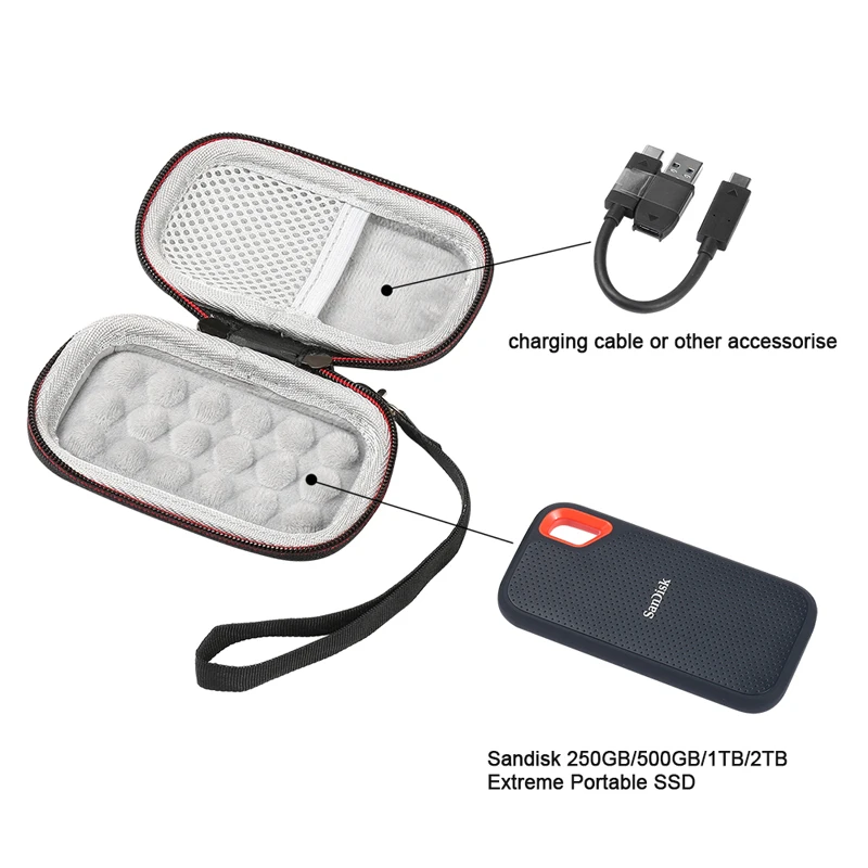 Жесткий чехол для SanDisk 250 ГБ/500 Гб/1 ТБ/2 ТБ Экстремальный портативный SSD SDSSDE60, сумка для хранения(только чехол
