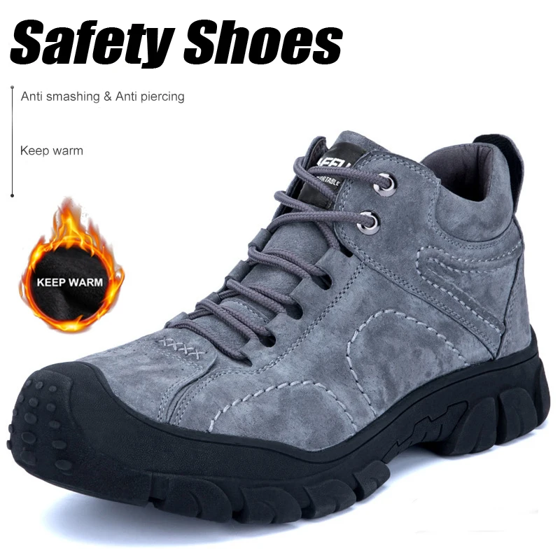 

Safety Work Shoes Steel Toe High Quality Men Anti Smashing Stab Winter Warm Plus Velvet Waterproof Boots Indestructible Sneakers