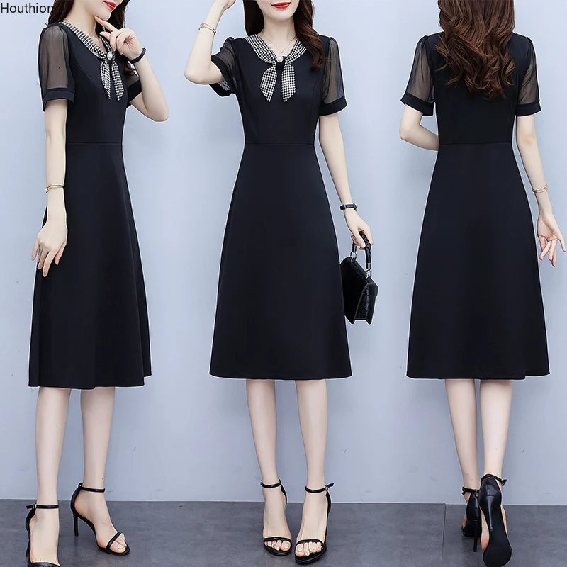 

Women's Dress Fashion Casual Dresses Short Sleeve V-neck Dress Pure Color Stitching Summer New Korean Thin Large Size