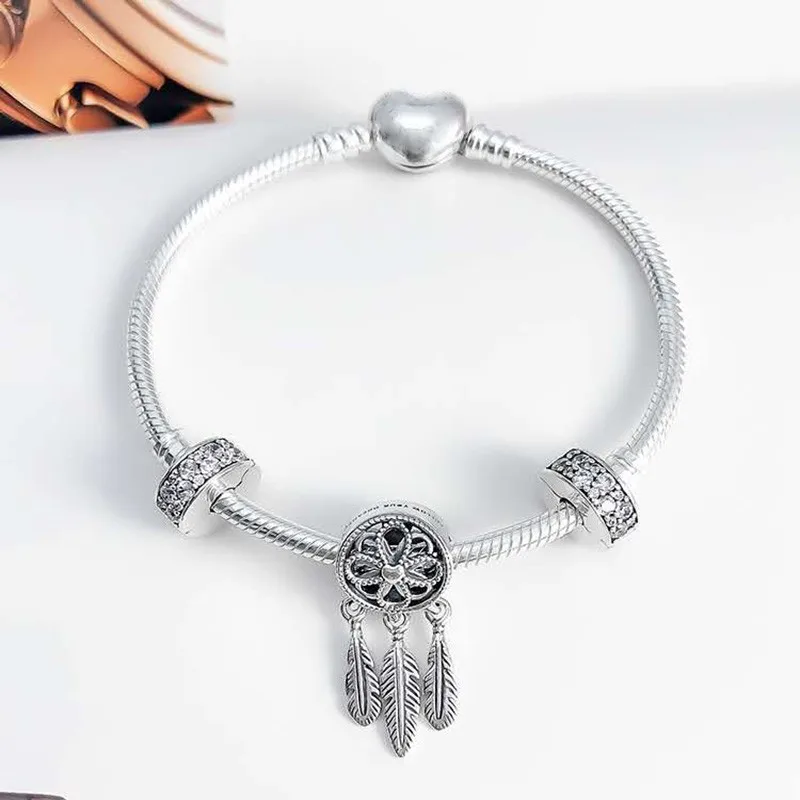 

Genuine 925 Sterling Silver Fashion With Heart Button Bracelet Fit Original Pan Charm Female Diy Jewelry