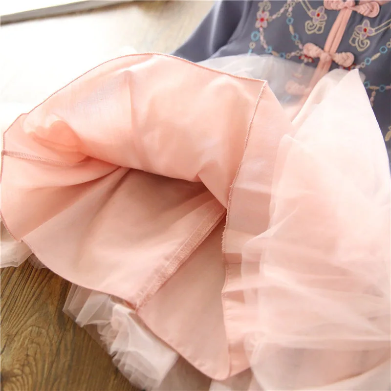 Новое Кружевное платье принцессы Hanfu с цветочной вышивкой для девочек