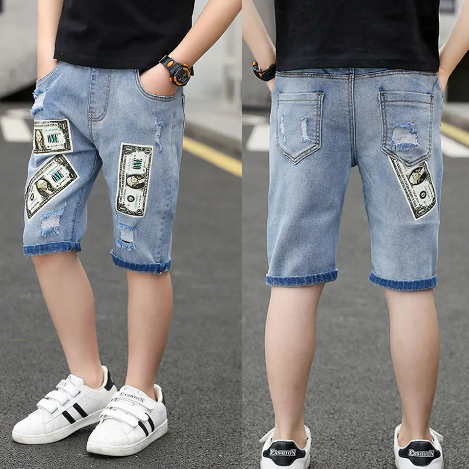 

High Quality Boys Shorts Kids Summer Elastic Waist Cotton Casual Boys Denim Short Pants Blue Color Toddler Boys Shorts 4-13 Yrs