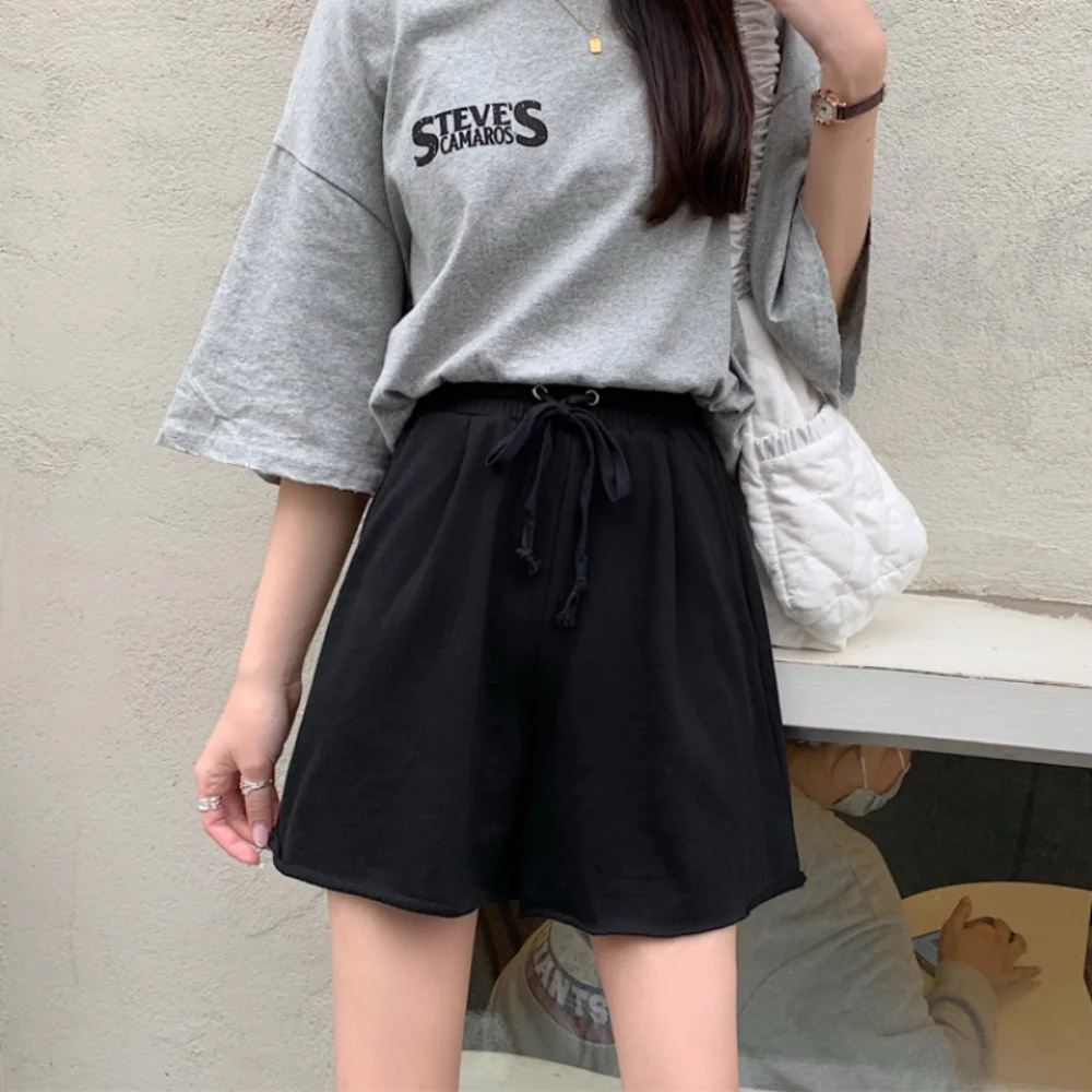 

2021 New Women Summer Cotton Shorts Elastic High Waist A-line Short Pants Drawstring Loose Sweatpants wholesale