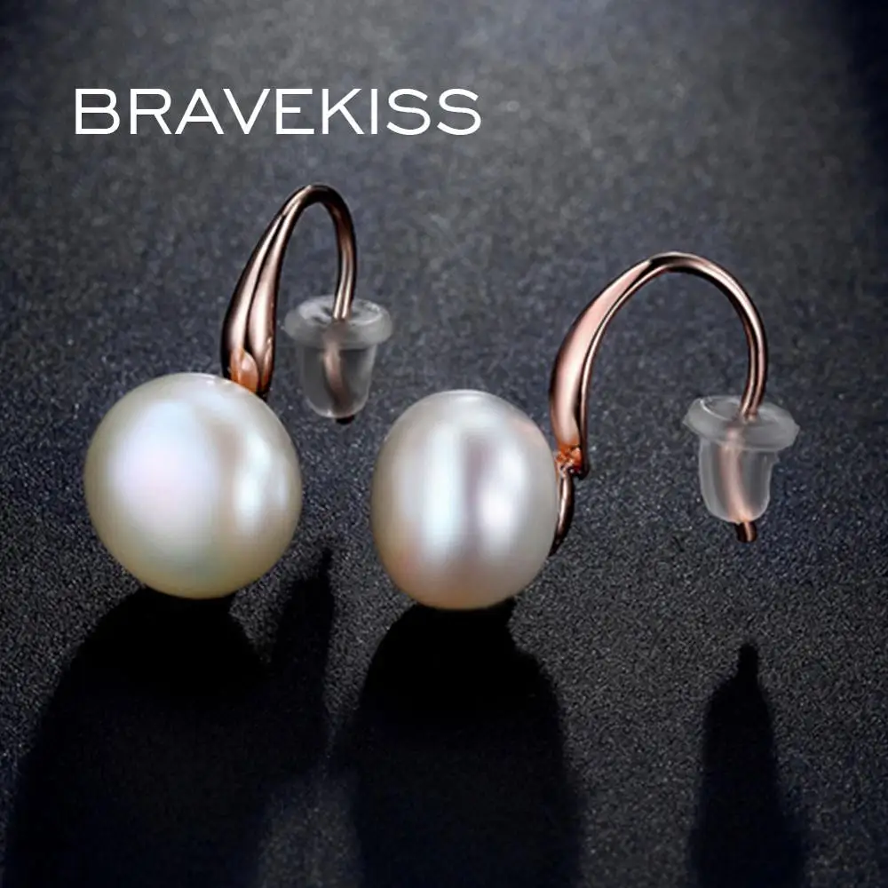 BRAVEKISS бренд натуральный пресноводный жемчуг розовый золотой обруч крючок серьги ювелирные изделия для женщин Элегантный двойной формы BUE0195A