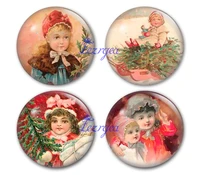 merry christmas glass cabochon christmas tree and pink little girl round photo glass cabochon demo flat back making findings