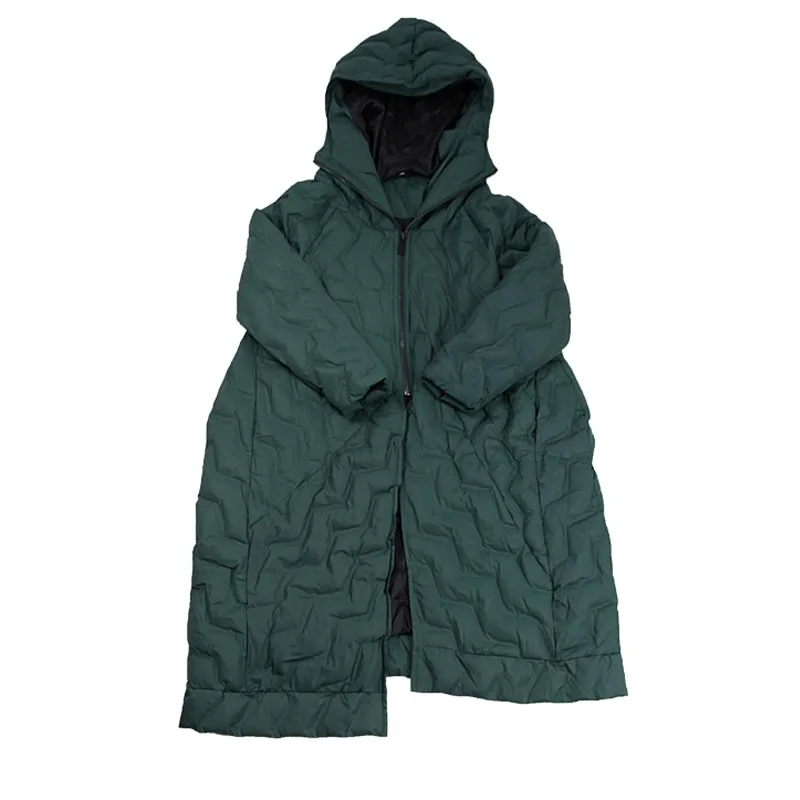 2021 Winter Green Long sleeve Women parkas Hooded Thick warm coats Oversize Loose irregular Female Down cotton YNZZU 9O007 | Женская
