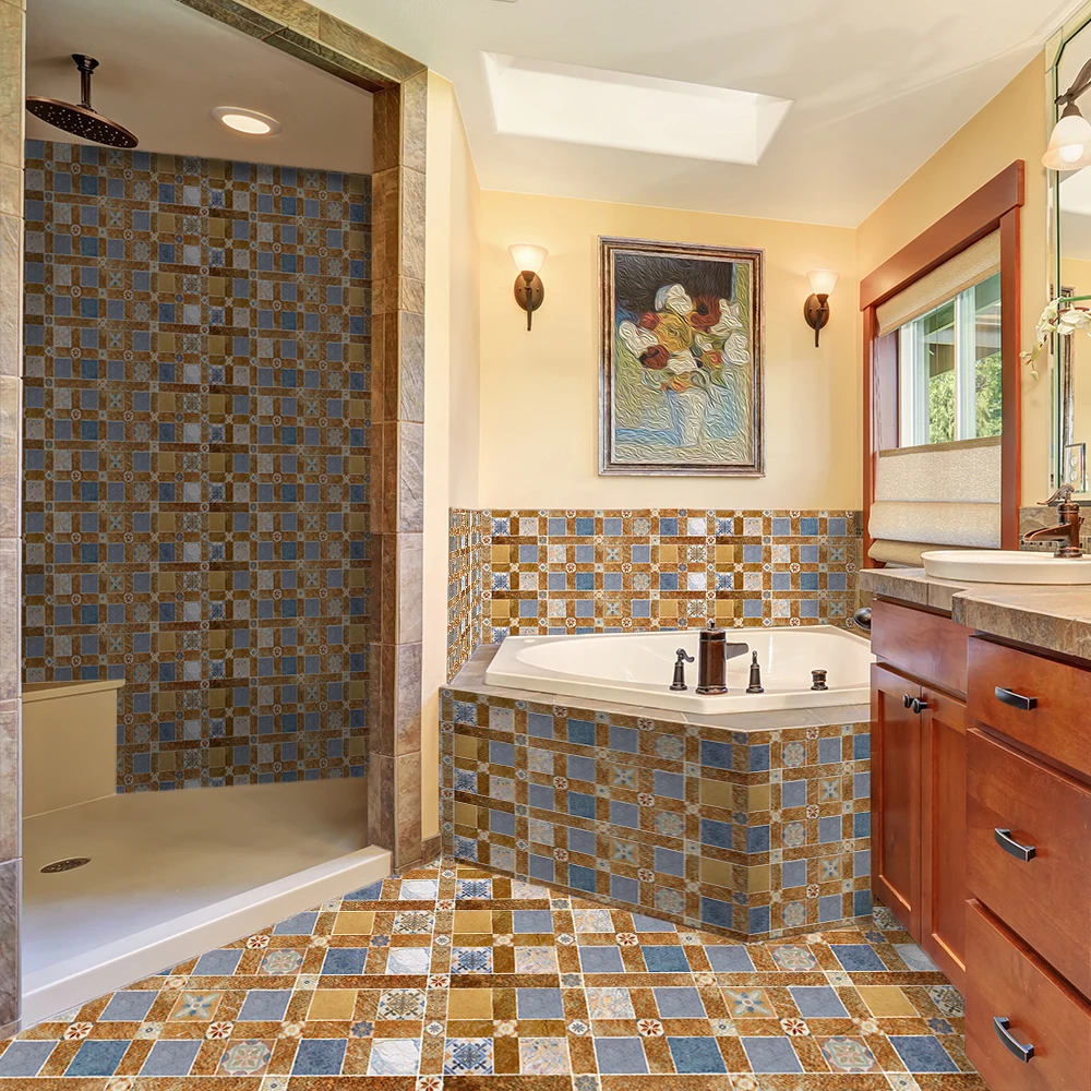 Funlife® Vintage Pattern Tile Stickers Waterproof Peel & Stick Wallpaper Wall Stickers for Furniture Bathroom Kitchen Home Decor