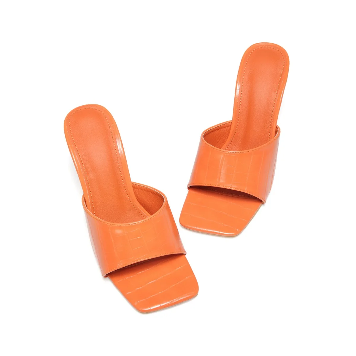 

2020 New Summer Cozy Soft PU Leather Square Toe Women High Heel Mules Slippers Fashion Outdoor Party Dress Ladies Shoes