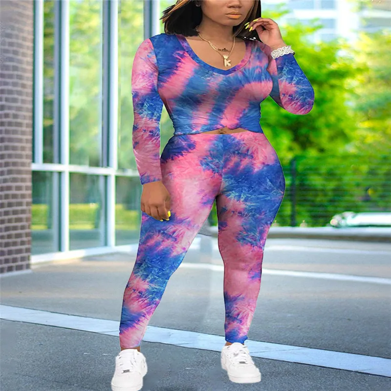 

Tie-Dye Two Piece Set Women Autumn Clothes Casual Sportswear 2 Piece Outfit for Women Sweat Suit Long Sleeve Top and Pants Sets