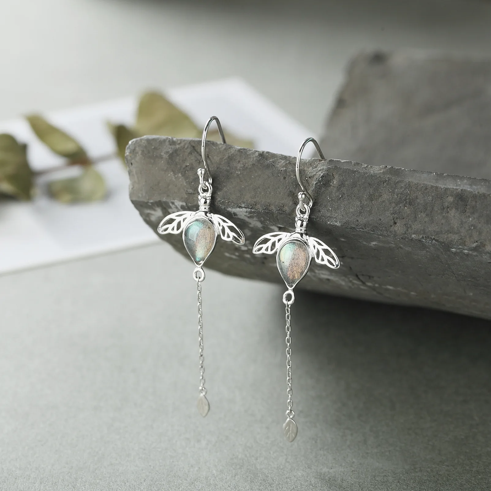 Vinregem Retro 925 Sterling Silver Natural Labradorite Moonstone Gemstone Drop Dangle Earring Wedding Fine Jewelry Shipping | Украшения и