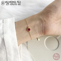 obear 925 sterling silver round red zircon bracelets for women 18k yellow gold link chain girls wedding wristband bracelets