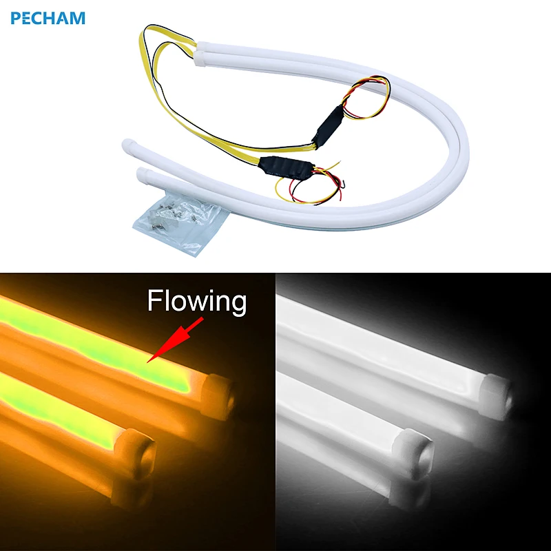 2 шт. 60 см автомобильный гибкий DRL сигнальный светильник белый желтый