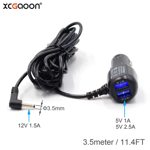 Автомобильное зарядное устройство XCGaoon диаметром 3,5 мм, вход 12 В, выход 12 В, 3,5 а с 2 USB-портами 5 В, а, длина кабеля метра (фута)
