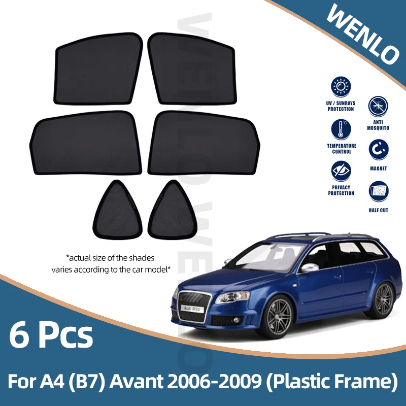 

Magnetic Car Side Window Sunshade For Audi A4 Avant B7 2006-2009 (Plastic Frame) 6Pcs Sun Shades Cover Mesh Car Curtain Visor