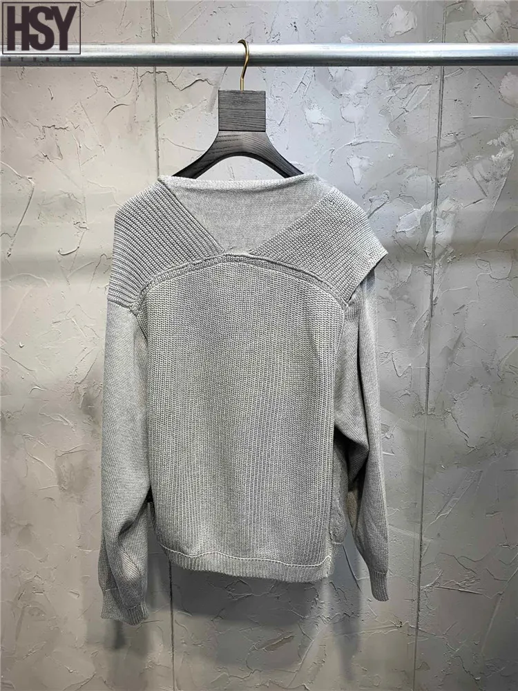 【HSY】2019 New Fashion Simplicity Women Sweater Long Sleeve V-neck Pure Color Baggy Pullover 2 Colors | Женская одежда