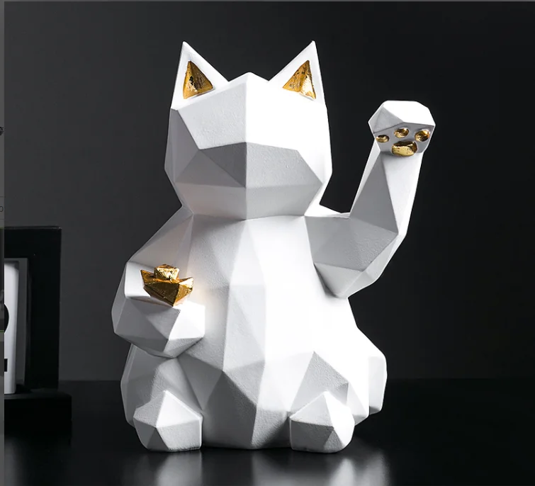 

Геометрический животная статуя Lucky Cat Коллекционная Фигурка фэншуй успешной карьеры удачи и удачи очарование хорошего здоровья