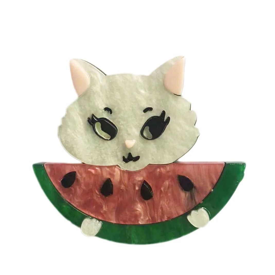 

Kitten Eating Watermelon Brooch Pin White Cat Women Men Brooches Gift Jewelry