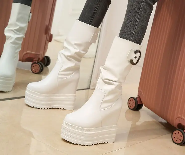 Женская обувь ботинки на платформе каблуке 13 см Зимние ботильоны женская