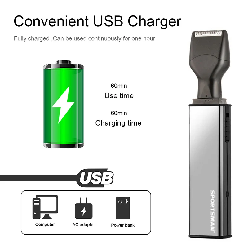 Спортман 4 в 1 USB электрическая мини бритва триммер для бровей боковая горелка
