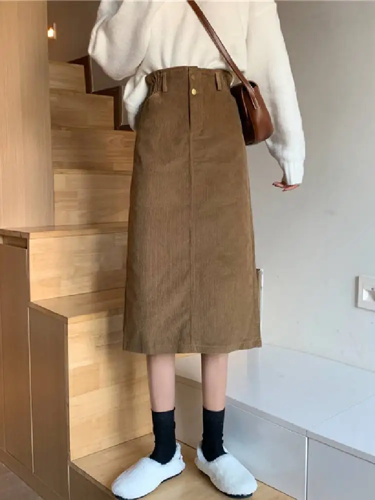 

New A Line Japanese Harajuku Autumn Winter Women Skirt High Waist Solid Female Korean Streetwear Elegant Long Skirts Plus Size