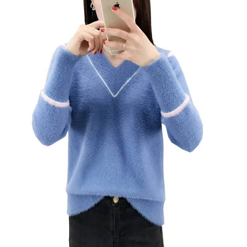Женские свитера ярких цветов Модный осенне-зимний теплый мохеровый пуловер с