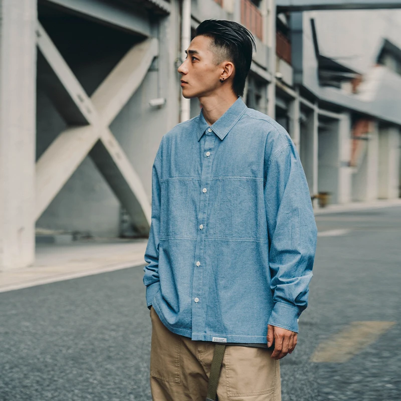 Джинсы мужские джинсовые рубашки с длинным рукавом японские Свободные модные