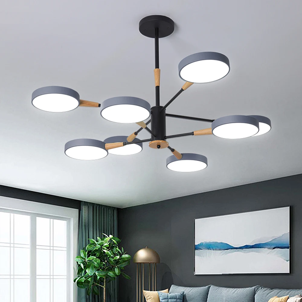 

Hedendaagse Schorsing Ronde Houten Glans Led Kroonluchter Verlichting Voor Slaapkamer Woonkamer Restaurant Indoor Moderne