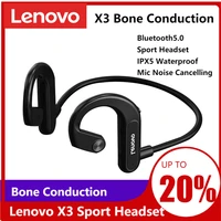 lenovo x3 wireless bluetooth5 0 earphone bone conduction sport headset ipx5 waterproof neckband with mic noise cancelling earbud