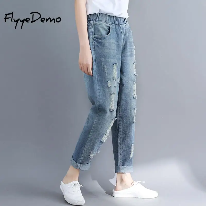 

Pants Female Women's Jeans Large Size Boyfriend Jean Women Jeans Blue Pants High Waist Mom Ripped Jeans 2021 Stright Trousers
