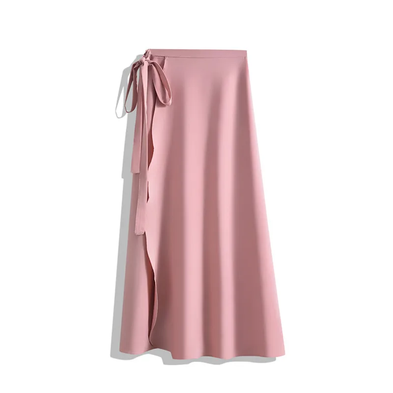 

2021 Summer New Korean Simple Pure Color Lace High Waist Slim Chiffon Skirt Casual Women A-line Beach Long Skirt Free Shipping
