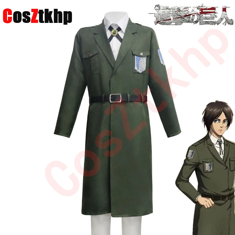 

New Attack on the Titan Cosplay Costume Green Cloak Investigation Corps Full Set of Cos Allen Uniforms Army Green Long Coat