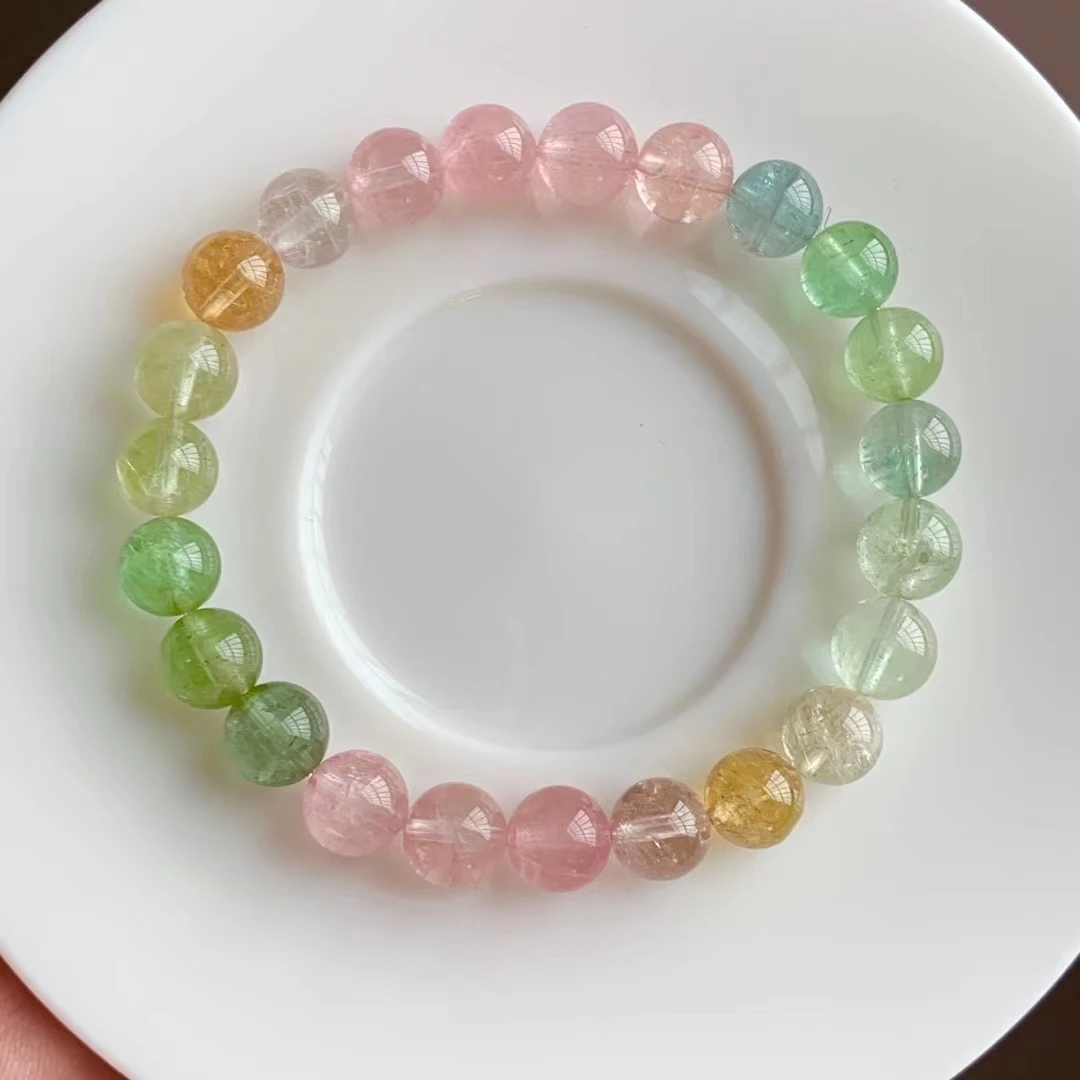 

8.2mm Candy Natural Colorful Tourmaline Quartz Bracelet Clear Round Beads Brazil Women Watermelon Tourmaline Crystal AAAAAA
