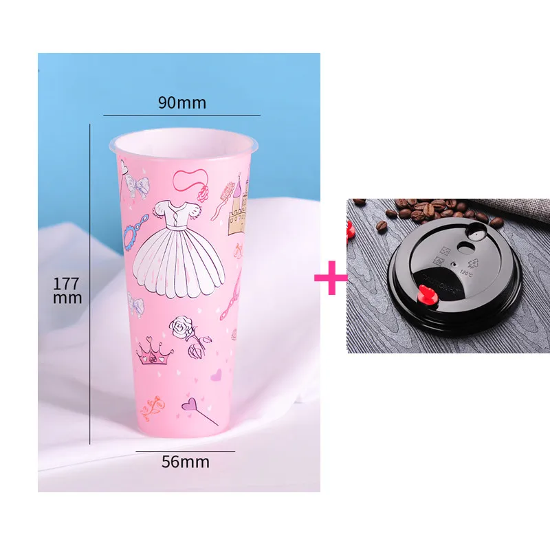 cup and lid 50 шт., 90 калибр, креативные пластиковые чашки для молока, чая, толстые, для инъекций, для напитков, сока, упаковки, вечерние, одноразовые чашки с крышкой - Цвет: cup and lid