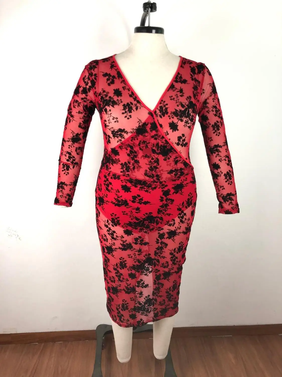 JRRY сексуальные женские платья кружева Глубокий V-образный вырез миди с длинным