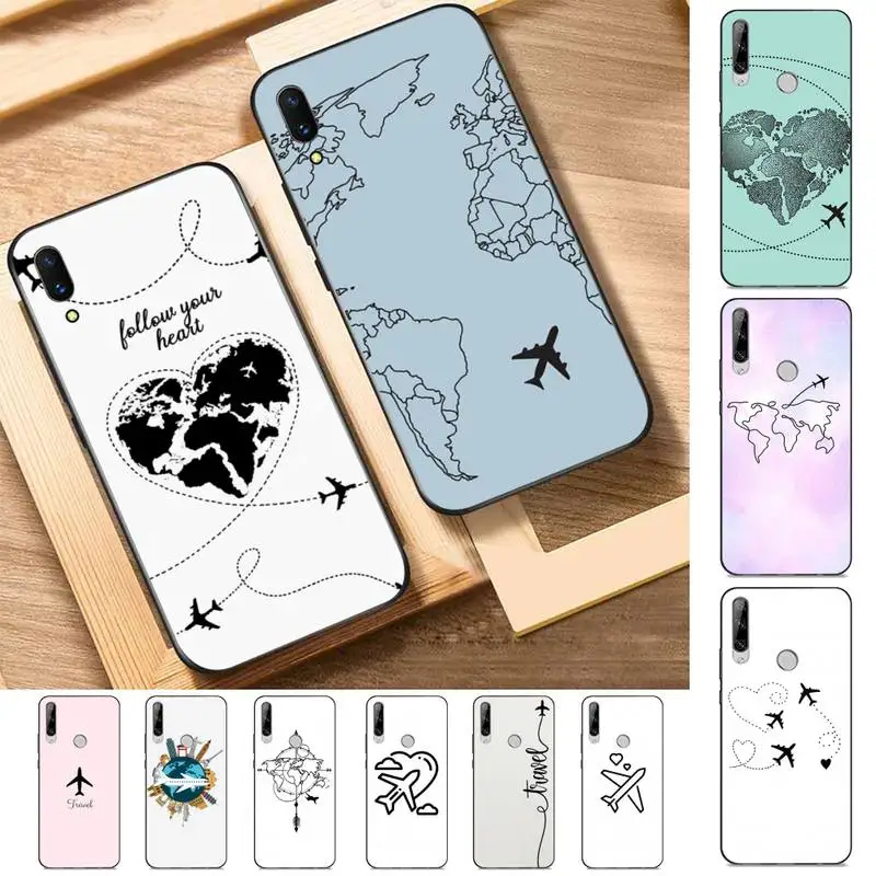 

YNDFCNB World Map Travel Airplane Phone Case for Huawei Y 6 9 7 5 8s prime 2019 2018 enjoy 7 plus