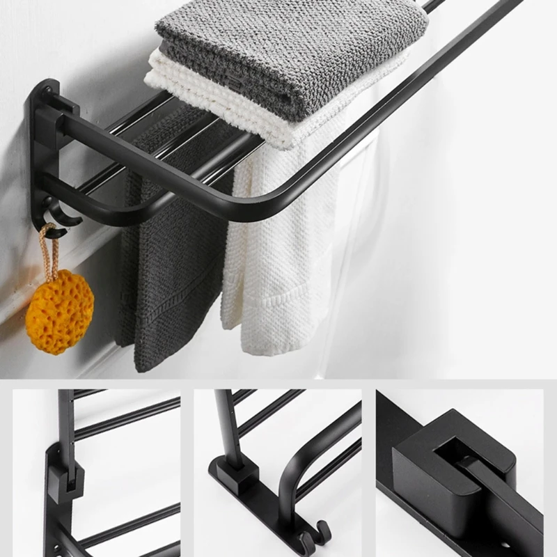 

Space Aluminum Black Towel Rack Wall Mounted Folding Towel Holder Storage Shelf
