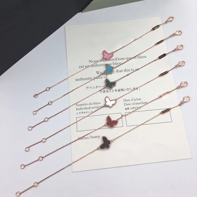 Rose Gold Bracelet Брендовые ювелирные изделия из чистого 925 пробы серебра для женщин, серьги золотого цвета, дизайнерские свадебные серьги в виде бабочки, ожерелье, браслет - Окраска металла: Rose Gold Bracelet