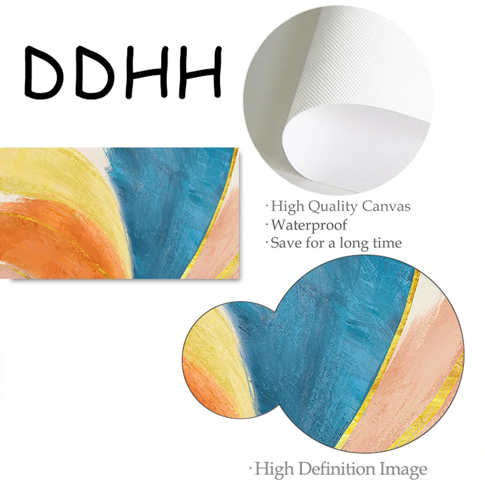 

Modern Colorful Orange Yellow Blue Abstract Poster Golden Line Canvas Painting Wall Art Picture Print For Living Room Home Decor