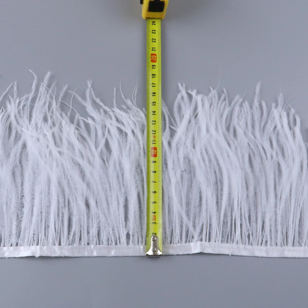 

High quality Ostrich feather Trims Fringe White Ostrich Feather Ribbon Race 15-18 CM/6-7 Inch Wedding Dresses Sewing Accessories