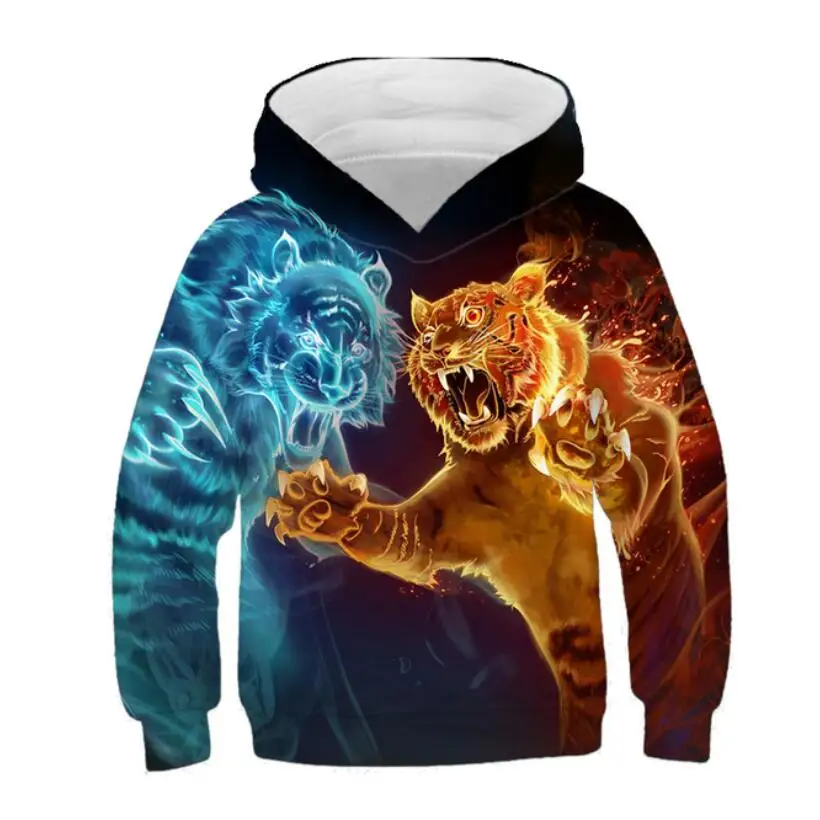 

Children Animal Tiger 3D Cool Hoodies Baby Boys Funny Flame Tiger Print Streetwear Hoody Clothing Teen Sport Sweatshirt 3-14Y