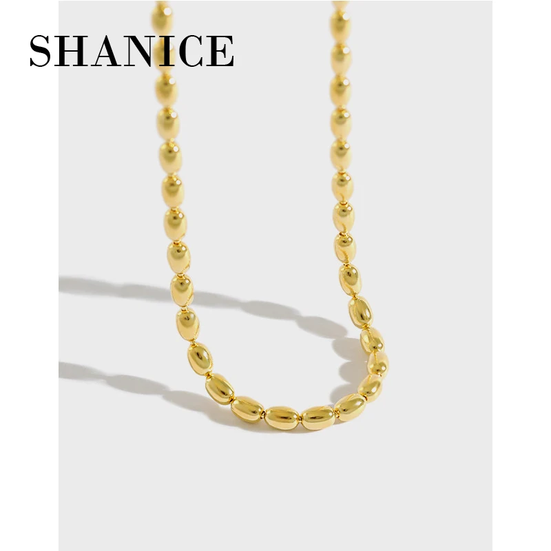 

SHANICE 925 Sterling Silver INS temperament niche oval beads Necklace Women Retro Vintage Elastic Chocker Necklaces Girl Jewelry